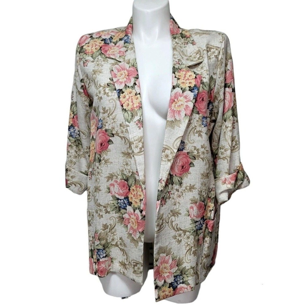 Joanna Vintage 90s Floral Tapestry Blazer‎ USA Shabby Chic Coastal Grandmacore